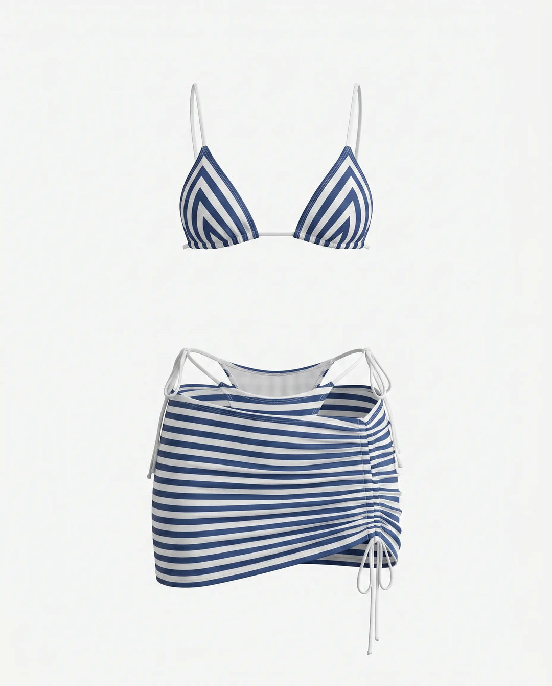 SOLACE  Blue Stripe Triangle Bikini with Skirt Cover-Up Set 