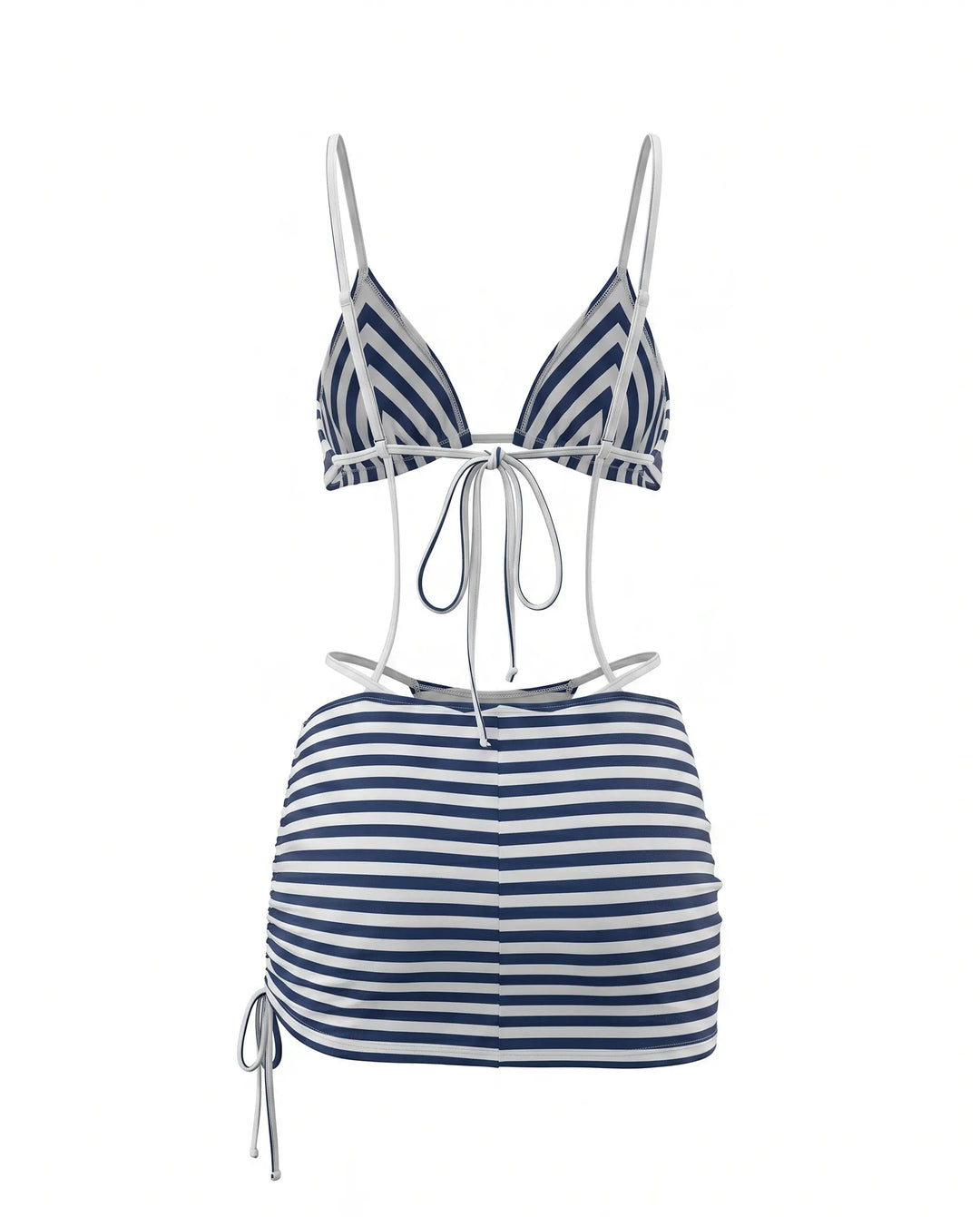SOLACE  Blue Stripe Triangle Bikini with Skirt Cover-Up Set 