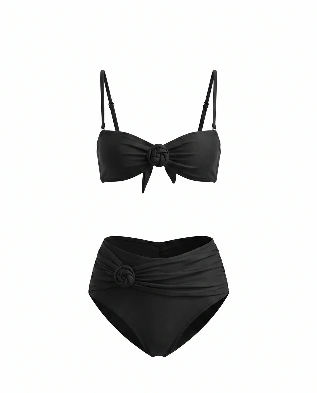 SOLACE  Black High Waist Knot Front Bikini Set 