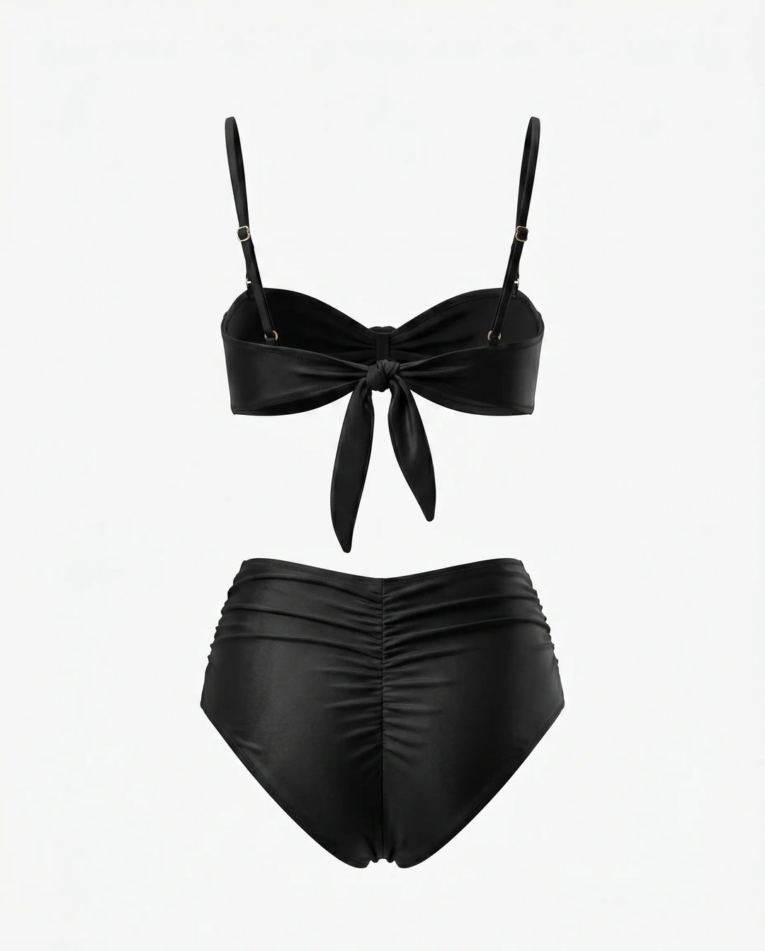 SOLACE  Black High Waist Knot Front Bikini Set 