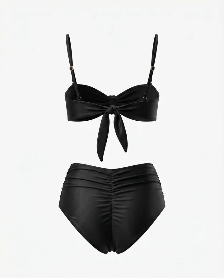 SOLACE  Black High Waist Knot Front Bikini Set 