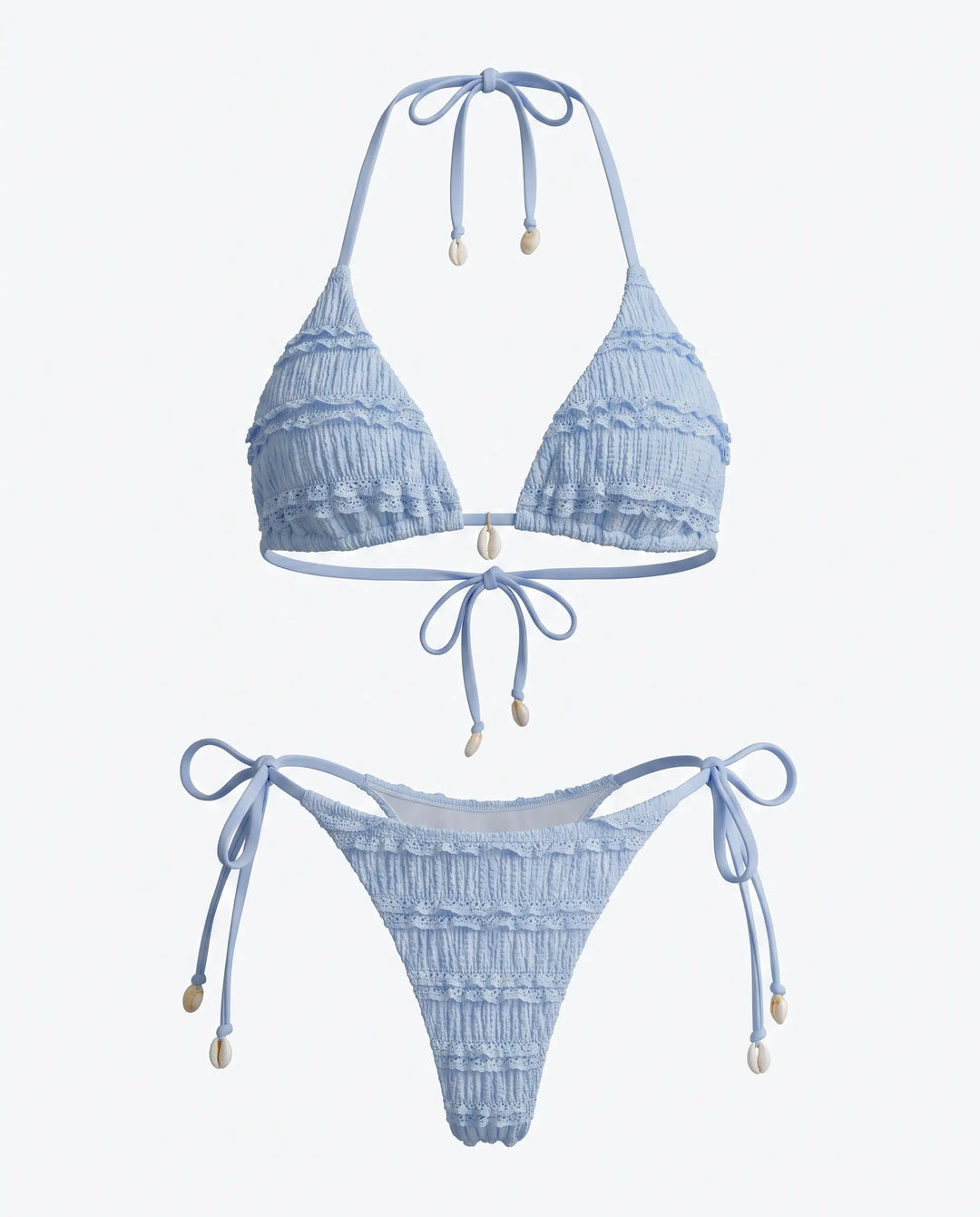 SOLACE  Light Blue Textured Halter Tie Bikini Set 