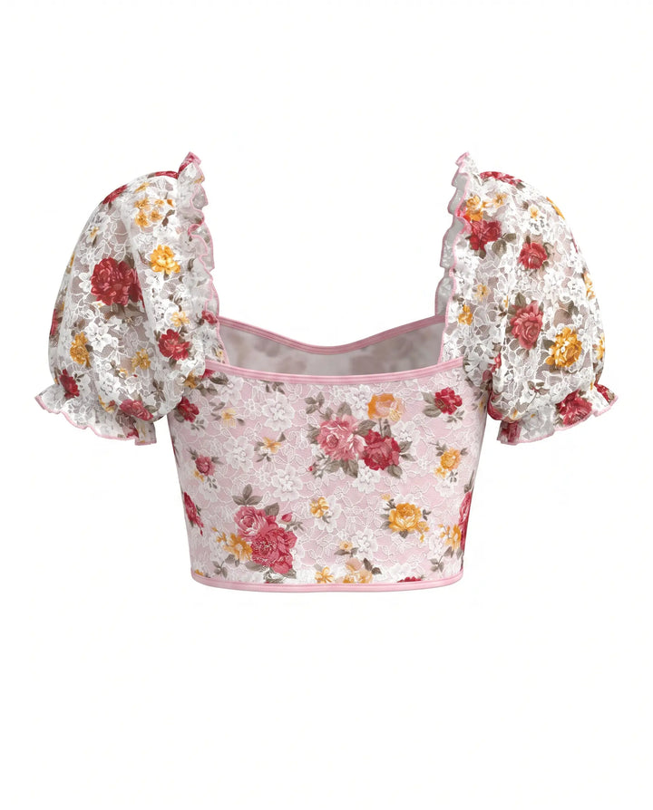 SOLACE  Floral Print Crew Neck Short Sleeve Casual T-Shirt 