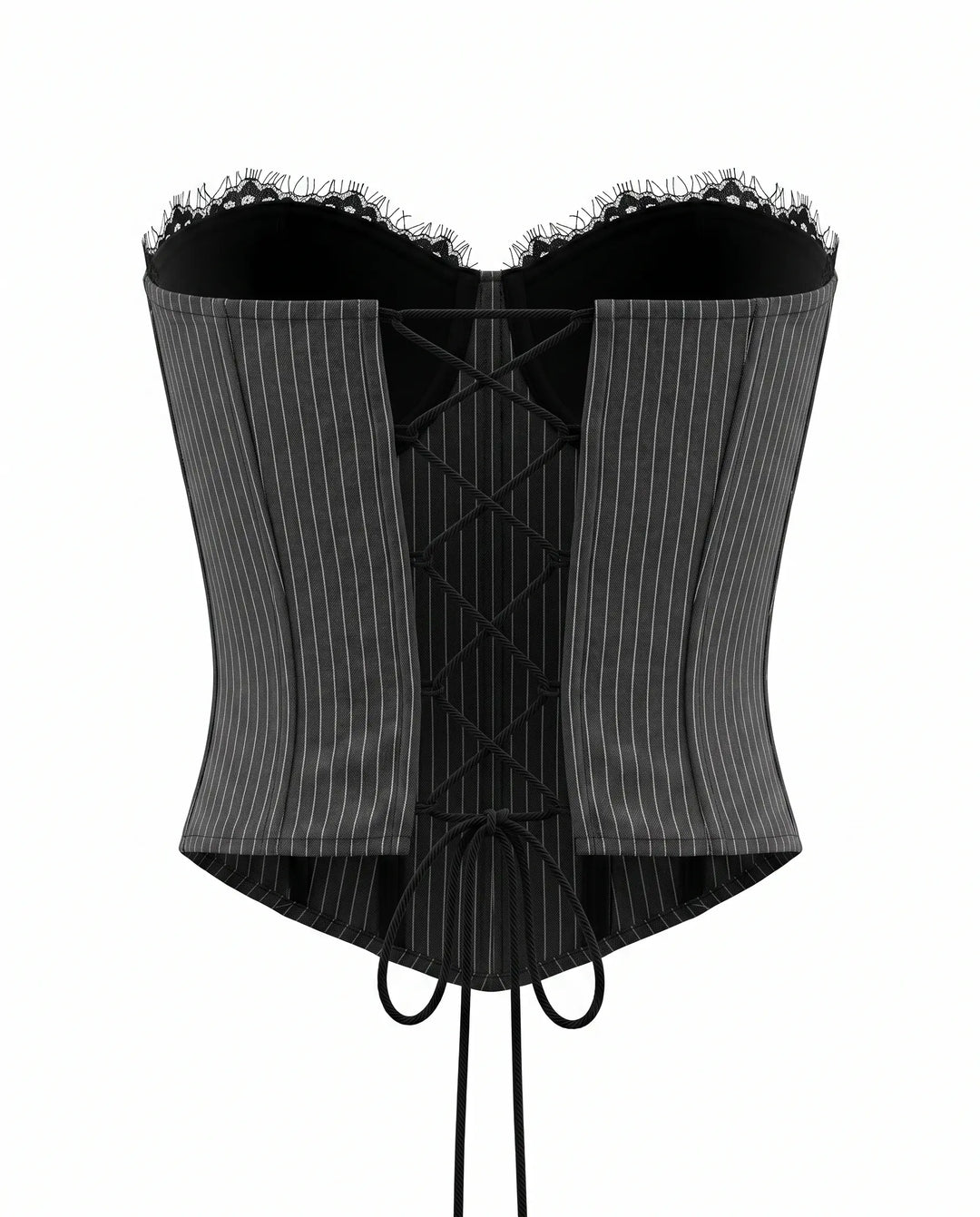 SOLACE  Black Pinstripe Strapless Lace Detail Corset Top 