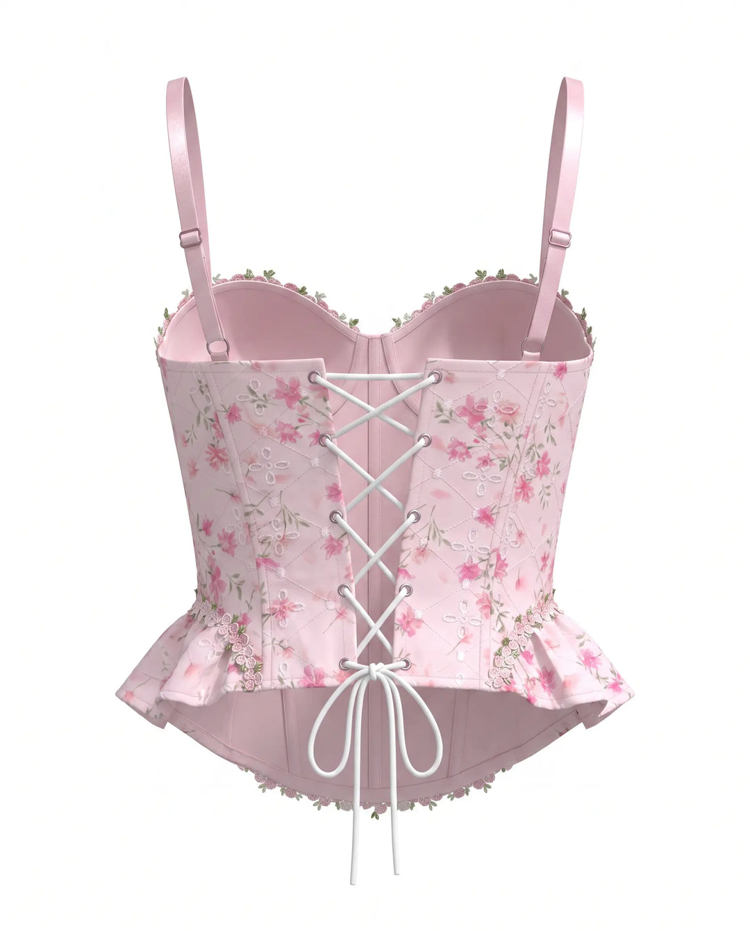 SOLACE  Pink Floral Lace Trim Corset Cami Top 