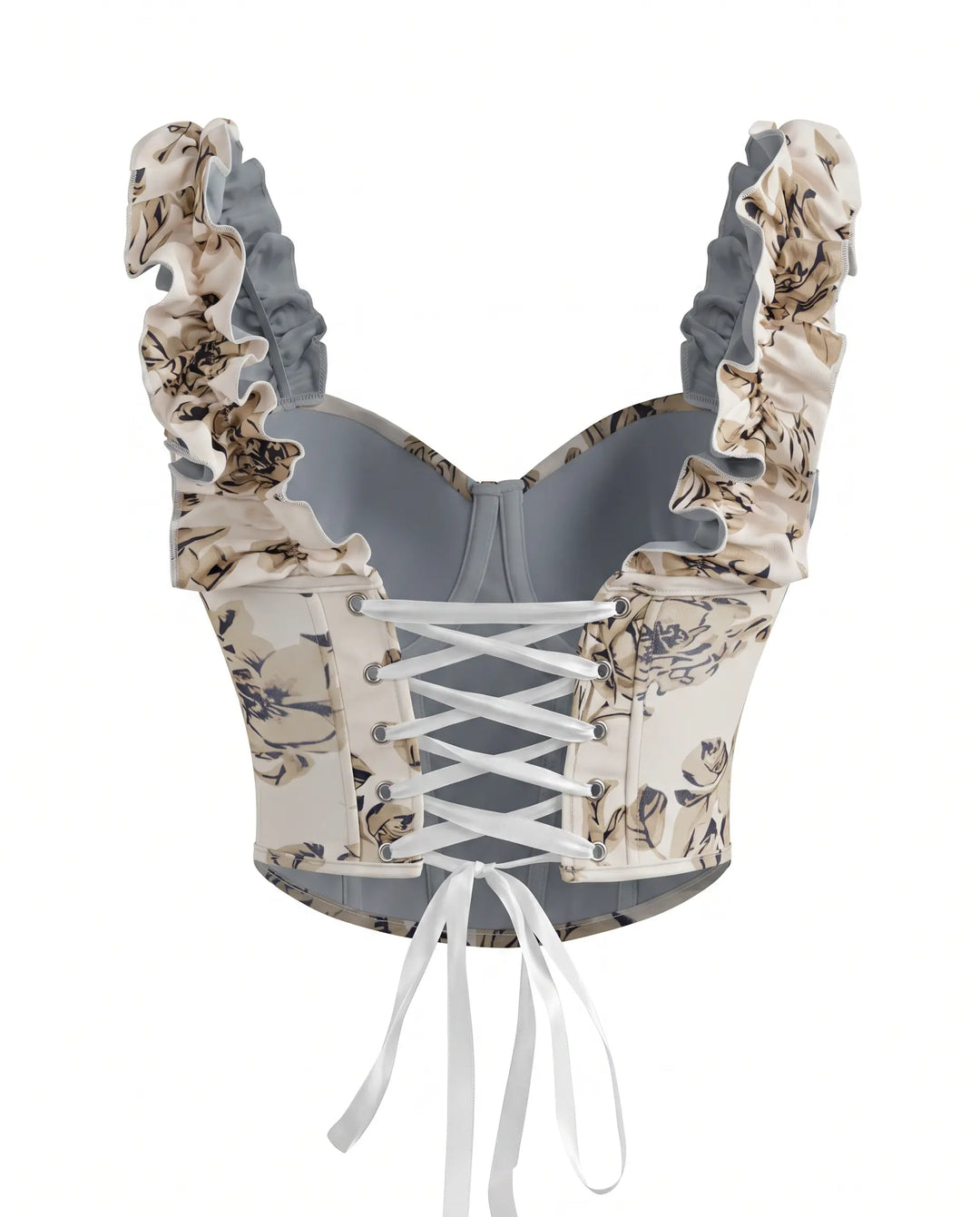 SOLACE  Floral Print Ruffle Strap Corset Crop Top 