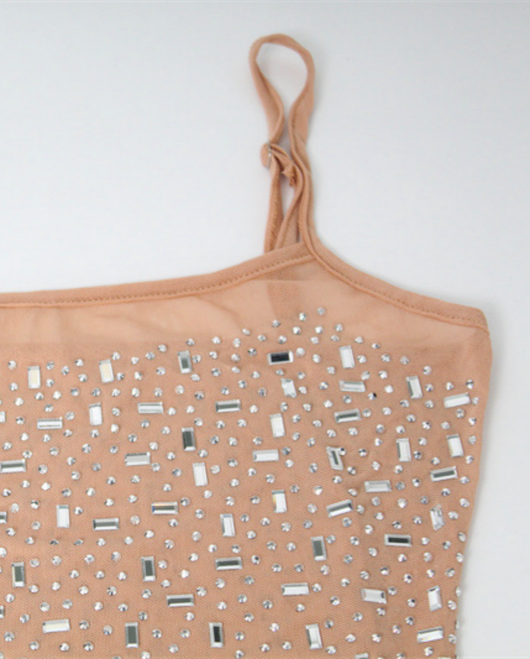 Nude Rhinestone Mesh Strapless Mermaid Maxi Dress