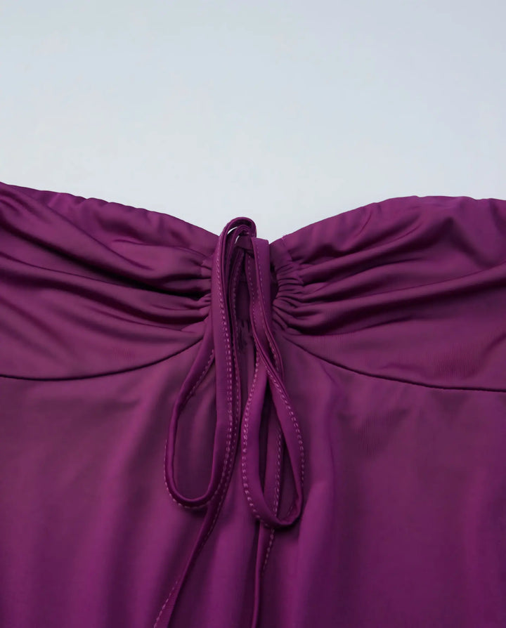 Purple Strapless Drawstring Detail Bodycon Mini Dress