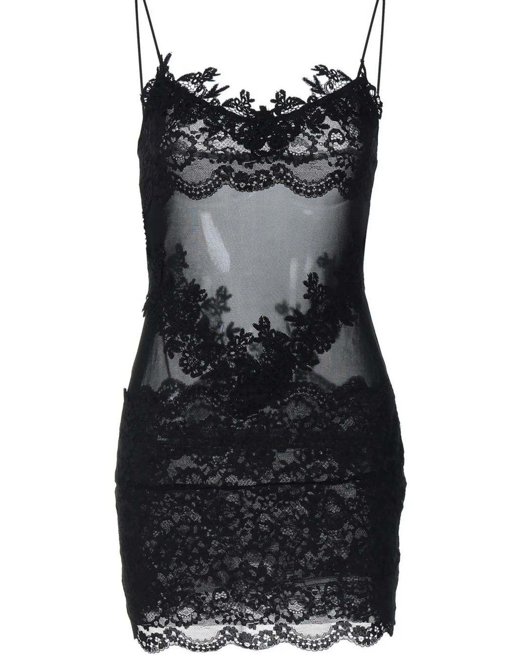 SOLACE  Black Sheer Lace Patchwork Bodycon Mini Dress 