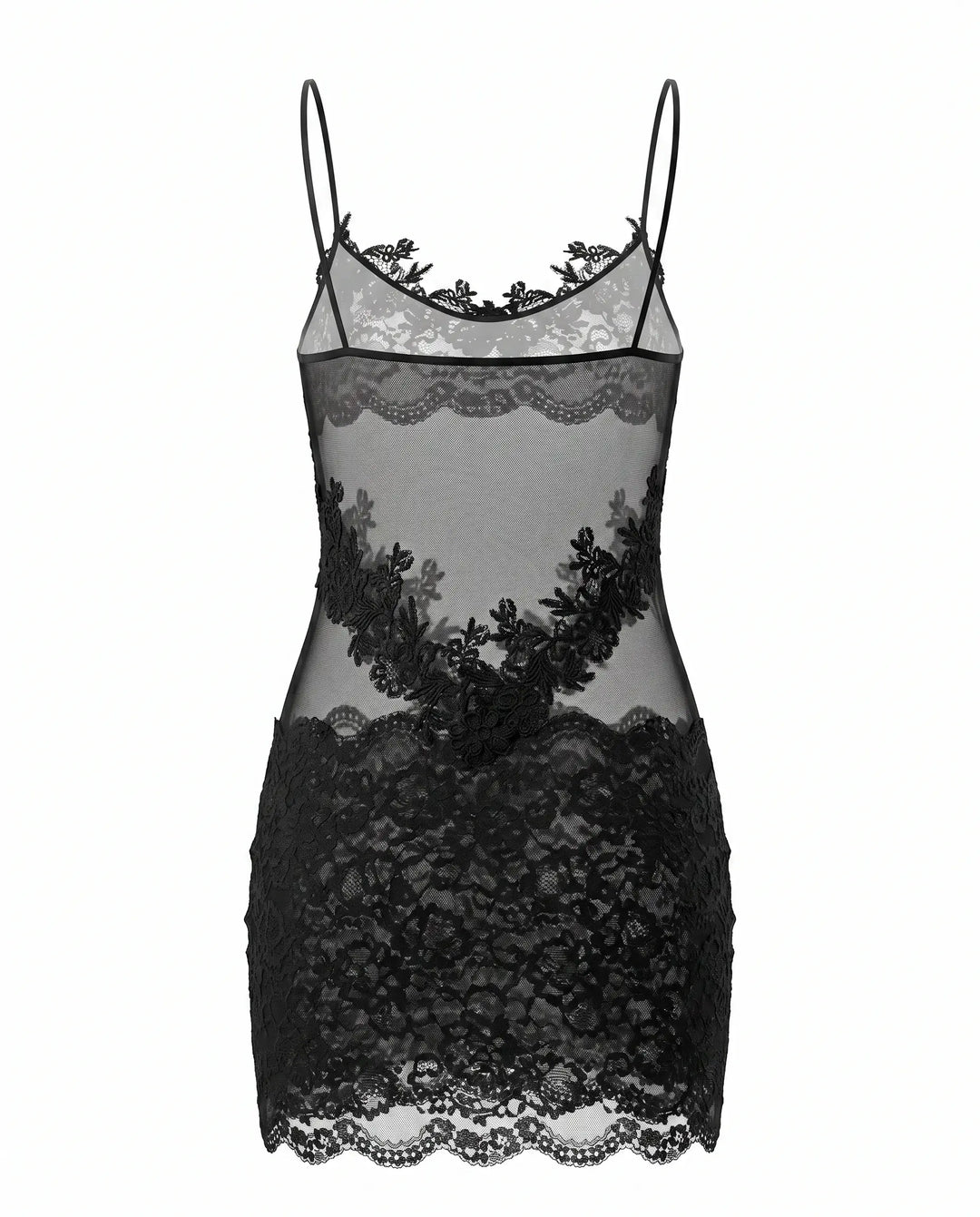 SOLACE  Black Sheer Lace Patchwork Bodycon Mini Dress 
