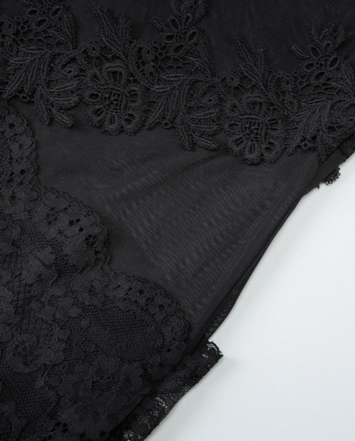 Black Sheer Lace Patchwork Bodycon Mini Dress