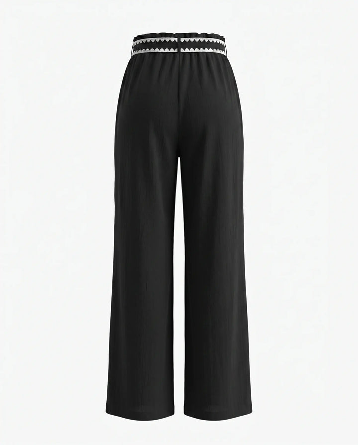 SOLACE  Black White Contrast Stitch High Waist Wide Leg Pants 