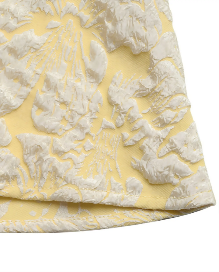 Yellow Jacquard Spaghetti Strap A-Line Midi Dress