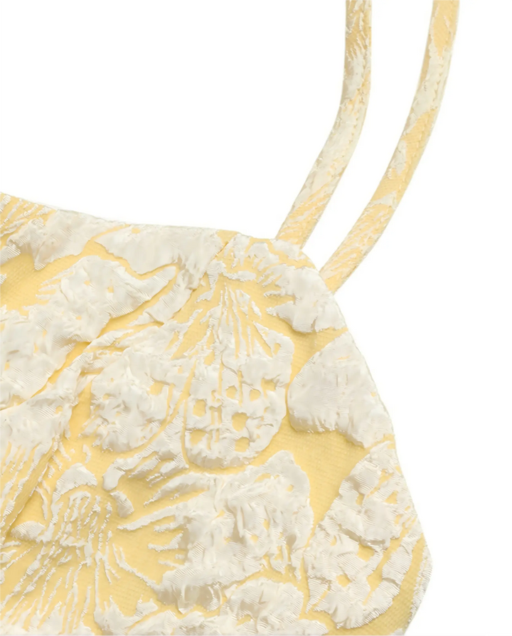 Yellow Jacquard Spaghetti Strap A-Line Midi Dress