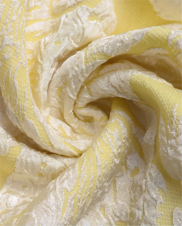 Yellow Jacquard Spaghetti Strap A-Line Midi Dress