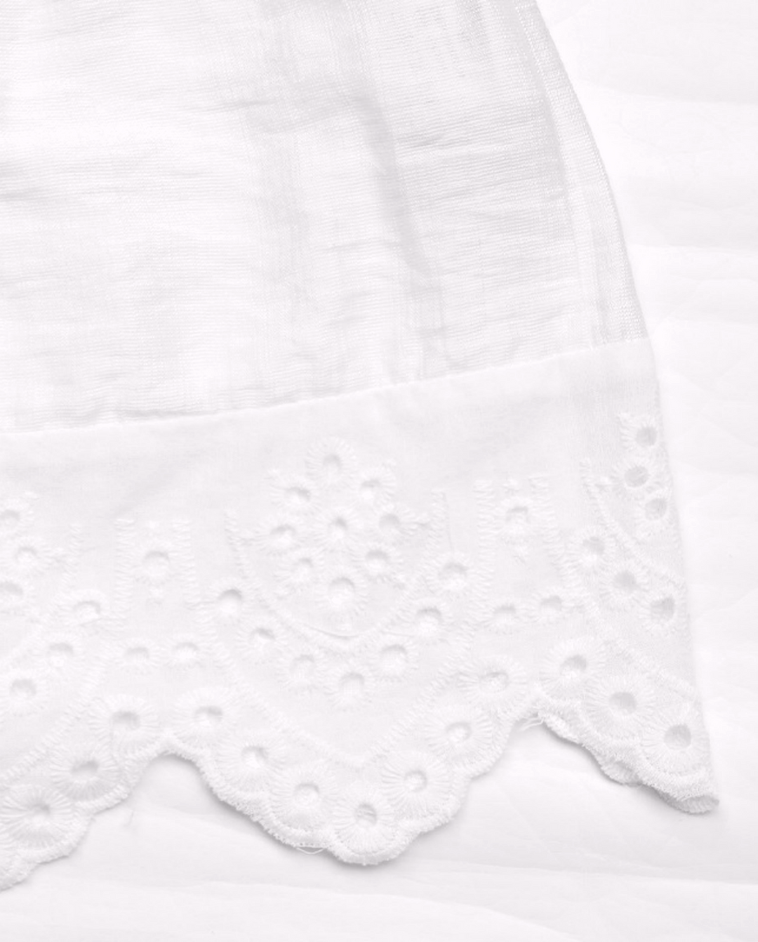 White Smocked Strapless Eyelet Trim Tube Top