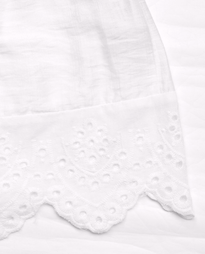 White Smocked Strapless Eyelet Trim Tube Top