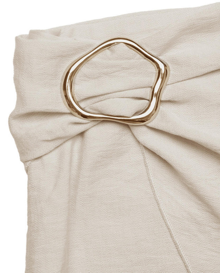 Beige Solid Asymmetric Wrap Mini Skirt