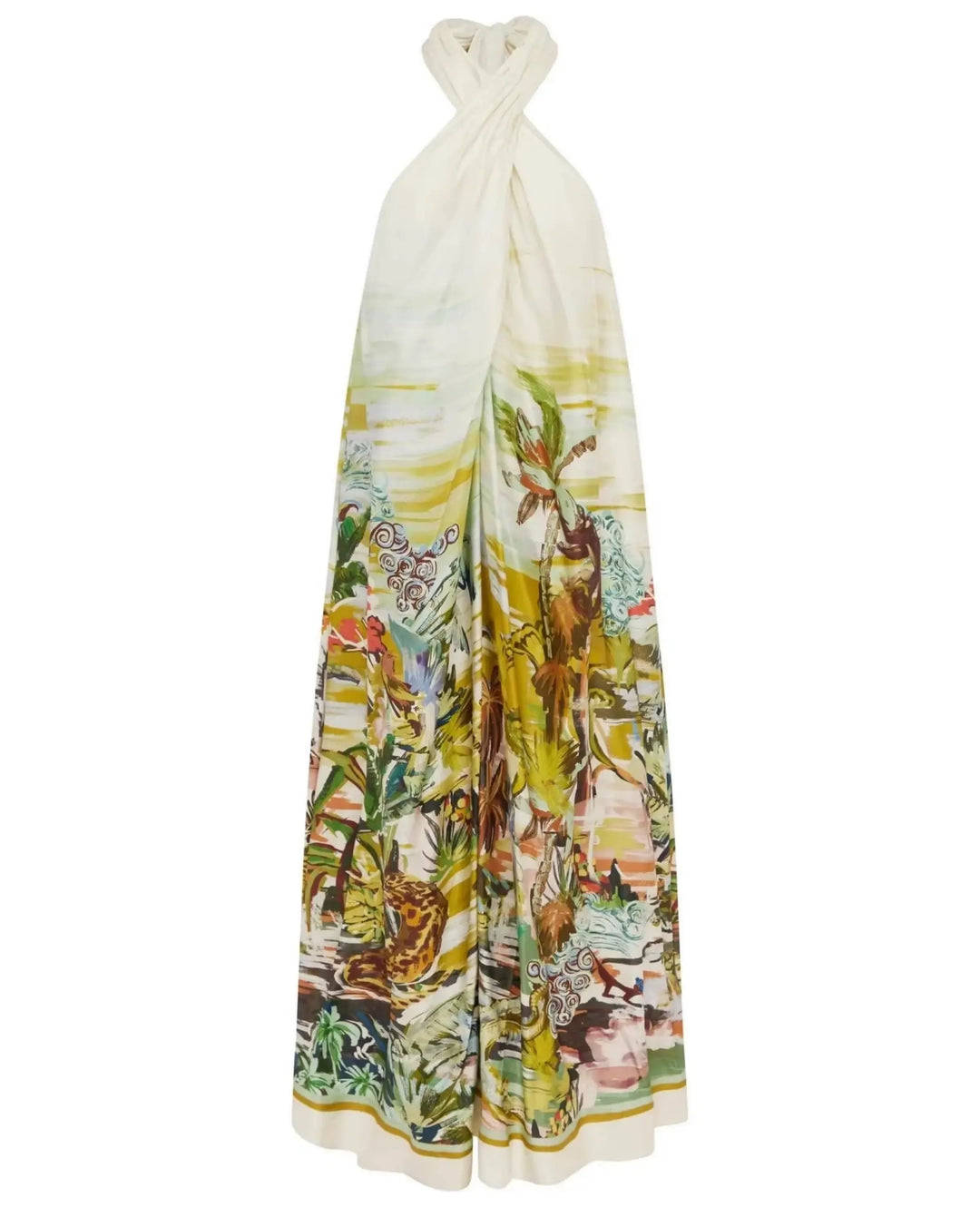 SOLACE  White Tropical Print Halter Neck Maxi Dress 