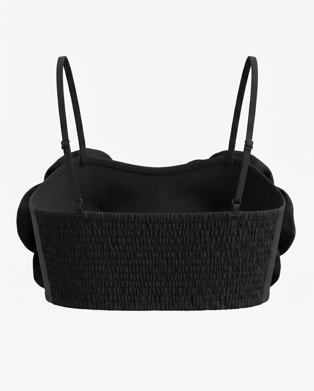 SOLACE  Black 3D Floral Appliques Spaghetti Strap Crop Top 