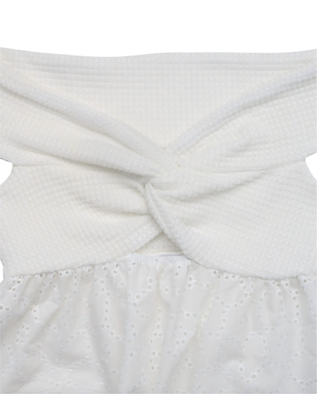 SOLACE  White Twist Front Ribbed Eyelet Peplum Blouse 