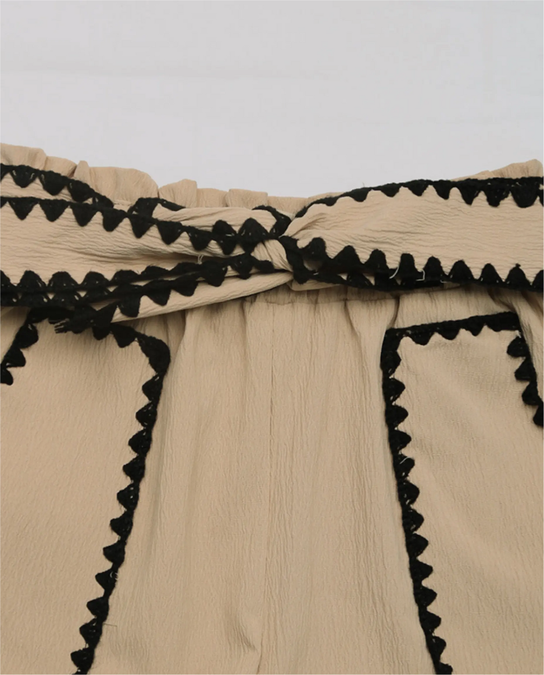 SOLACE  Beige Trim High Waisted Belted Shorts 