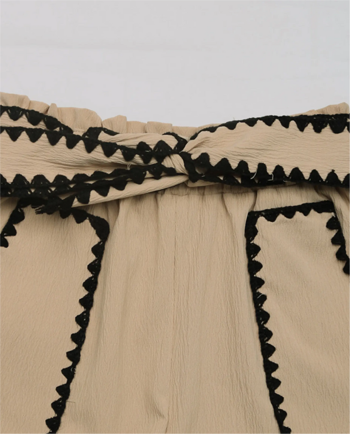 SOLACE  Beige Trim High Waisted Belted Shorts 