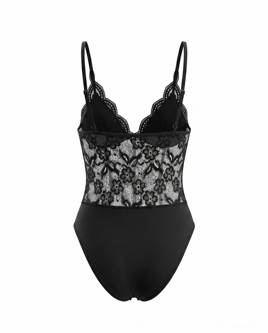SOLACE  Black  Floral Lace Sheer Slim Fit Short Bodysuit 
