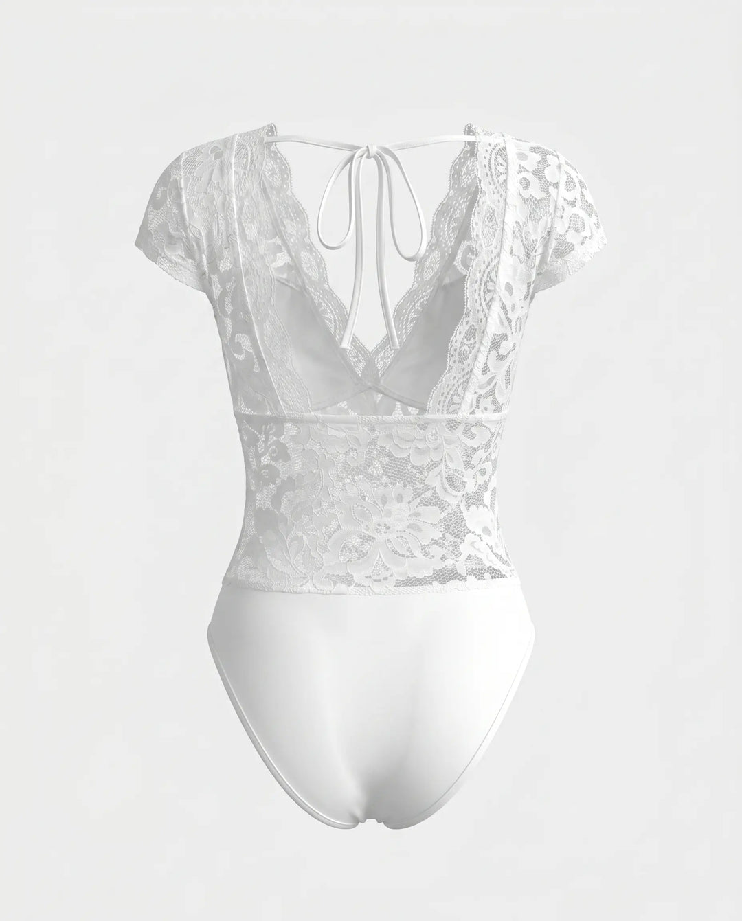 SOLACE  White Floral Lace V Neck Cap Sleeve Bodysuit 