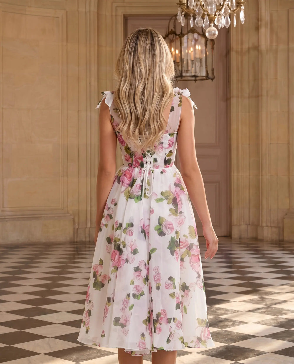 SOLACE  White Floral Print Off Shoulder Chiffon Midi Dress 