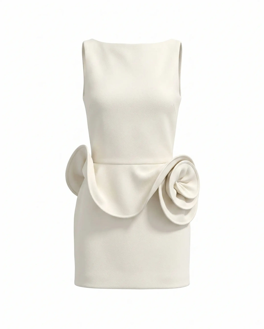 SOLACE  Cream White 3D Floral Rosette Sleeveless Fitted Mini Dress 