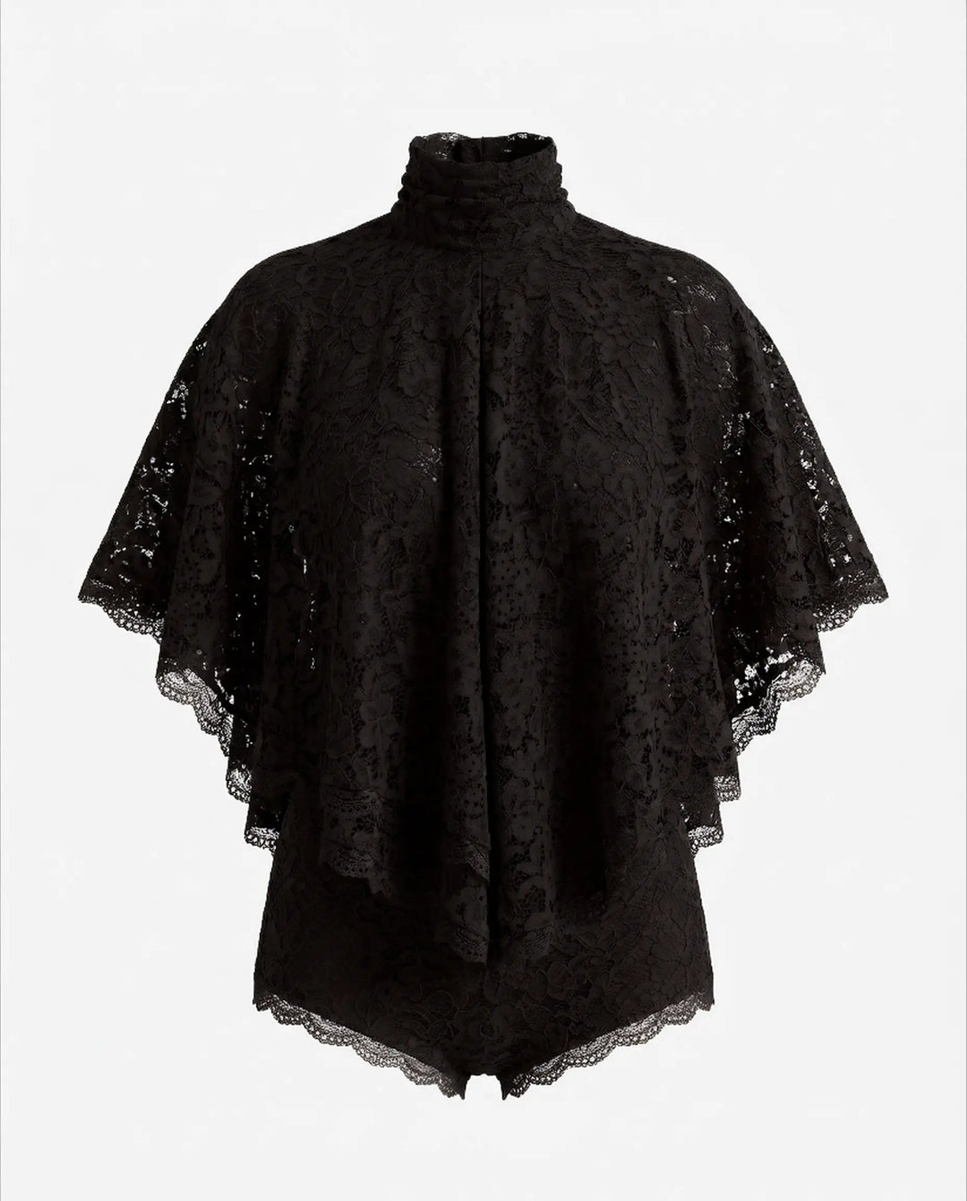 SOLACE  Black Lace High Neck Cape Top Shorts Set 