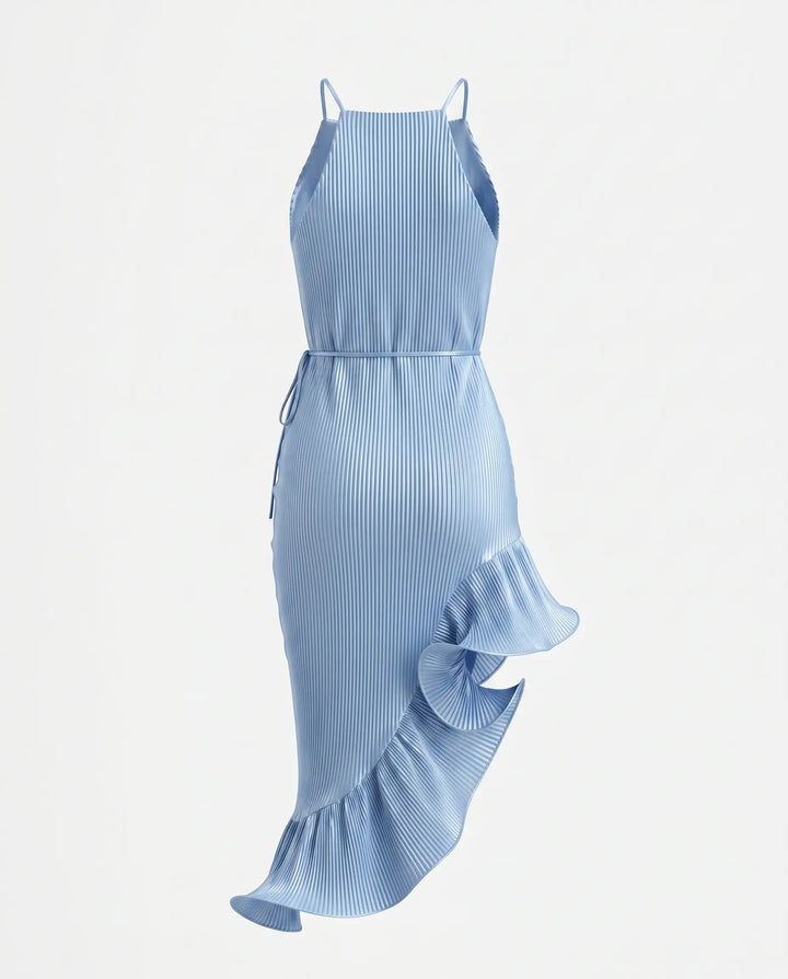 SOLACE  Light Blue High Slit Ribbed Knit Slim Fit Midi Dress 