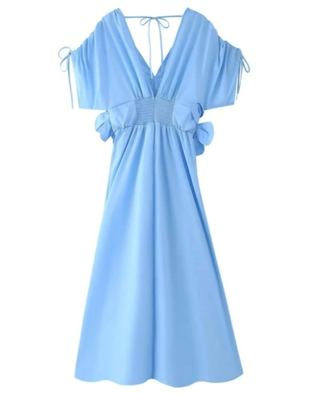 SOLACE  Light Blue 3D Floral Accent V Neck Relaxed Fit Maxi Dress 