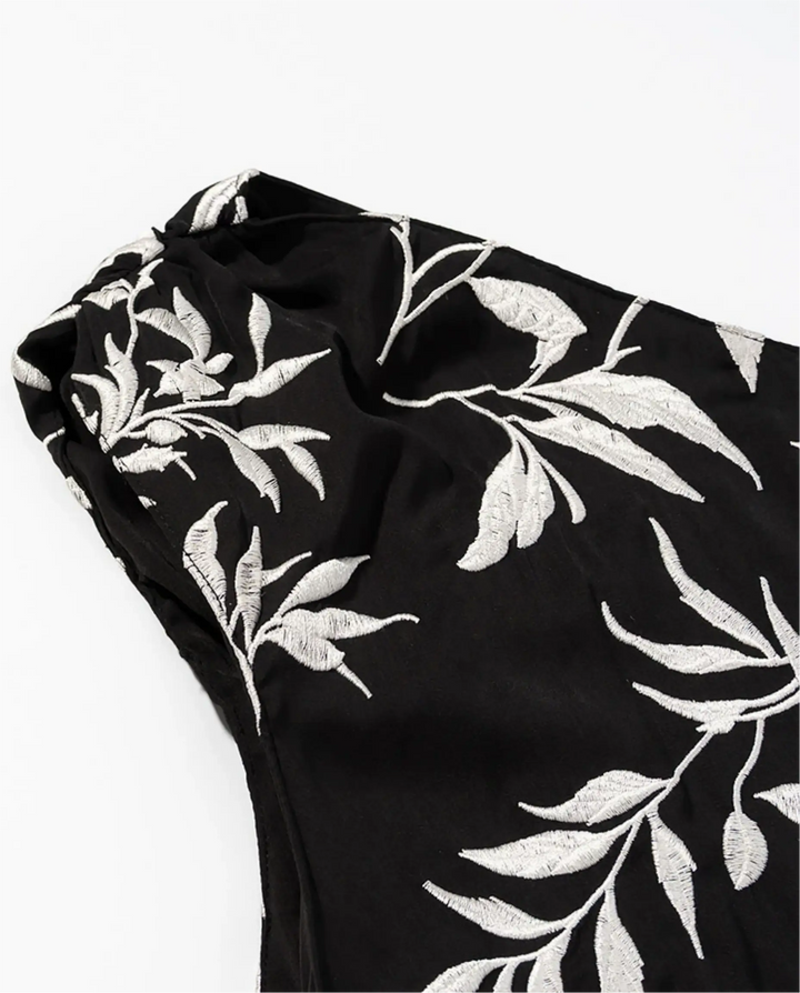 SOLACE  Black Floral Print One Shoulder Fringe Mini Dress 