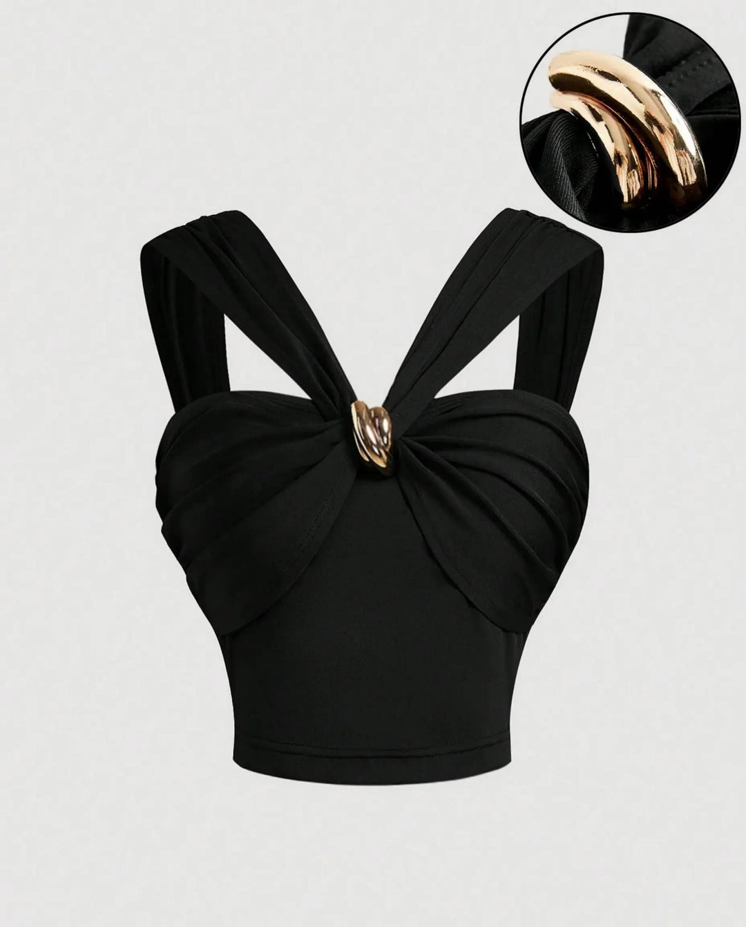 SOLACE  Black Metal Ring Twist Knit Crop Top 