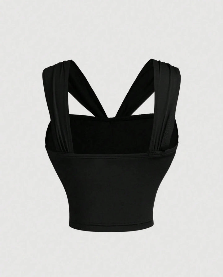 SOLACE  Black Metal Ring Twist Knit Crop Top 