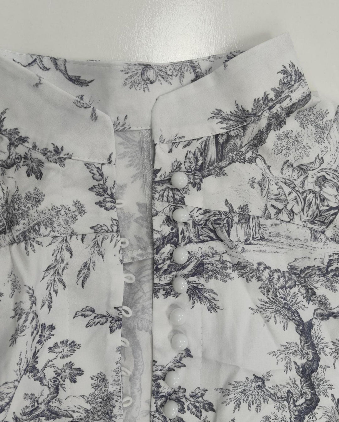Gray Landscape Print High Neck Belted Long Sleeve Mini Dress