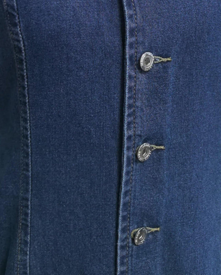 Blue Button Down Denim Slim Fit Mini Dress