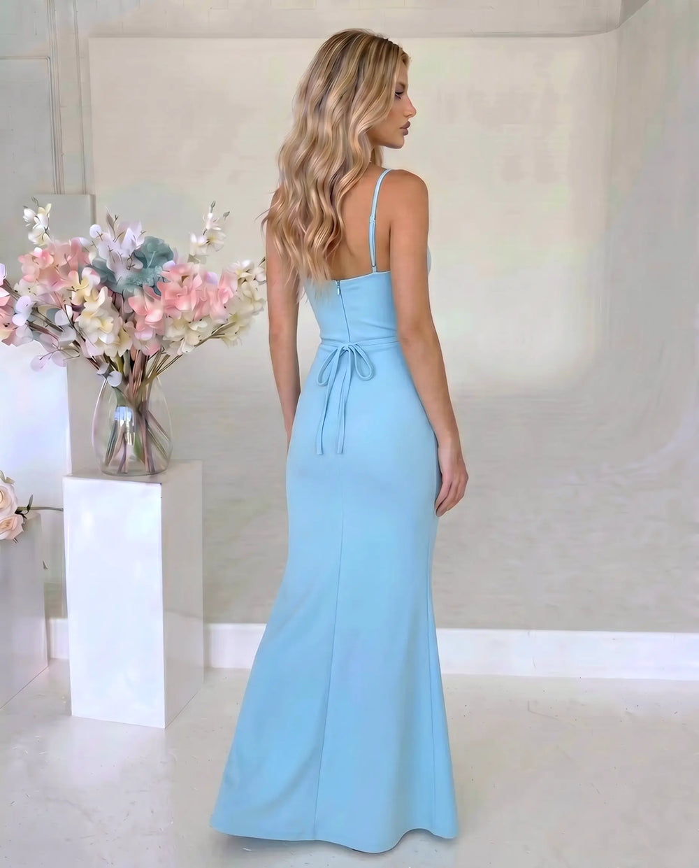 SOLACE  Light Blue Corset Bustier High Slit Mermaid Maxi Dress 