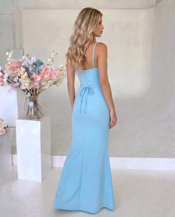 SOLACE  Light Blue Corset Bustier High Slit Mermaid Maxi Dress 