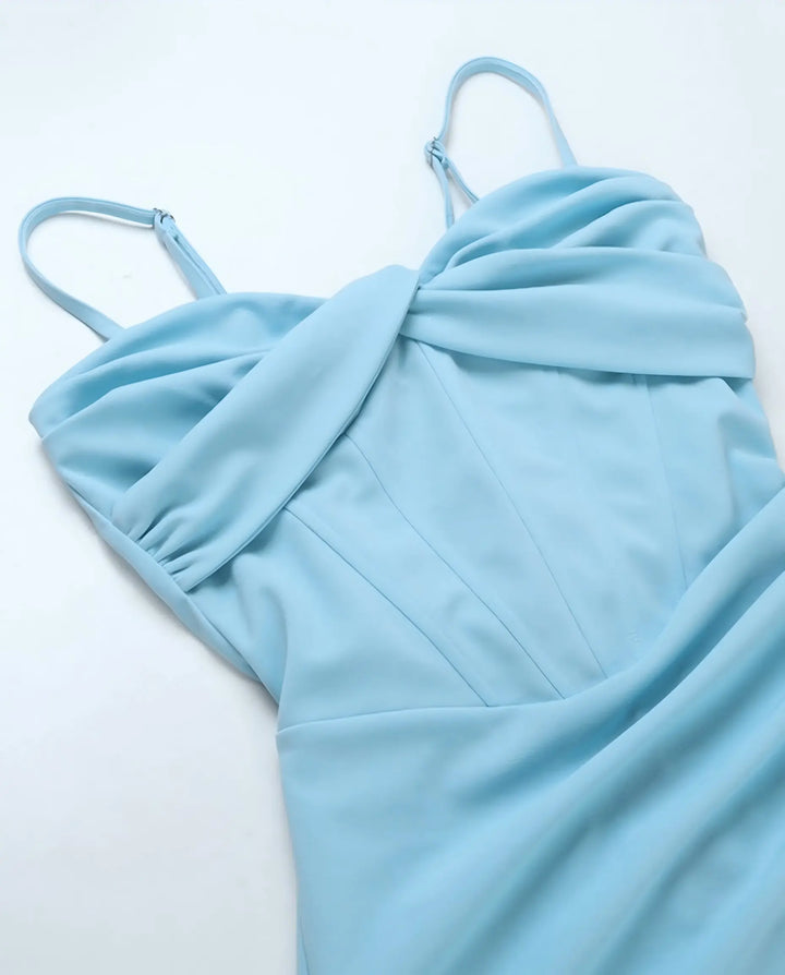 SOLACE  Light Blue Corset Bustier High Slit Mermaid Maxi Dress 