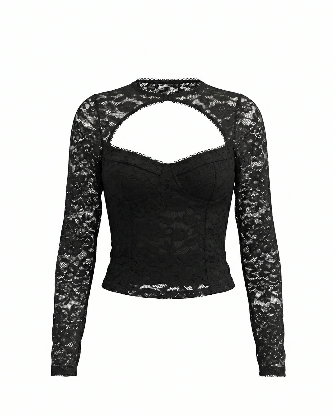 SOLACE  Black Lace Long-Sleeve Cutout Crop Top 