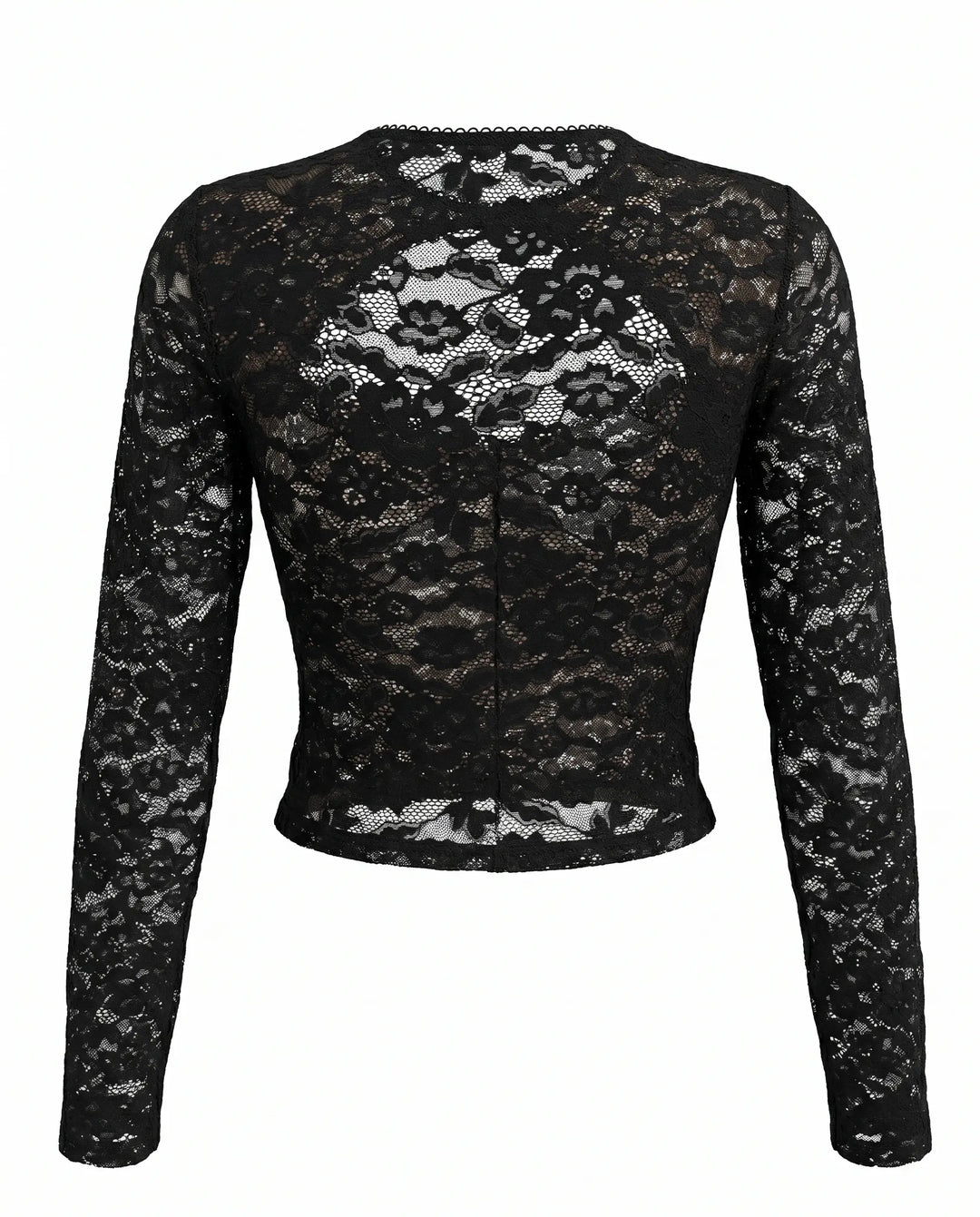 SOLACE  Black Lace Long-Sleeve Cutout Crop Top 