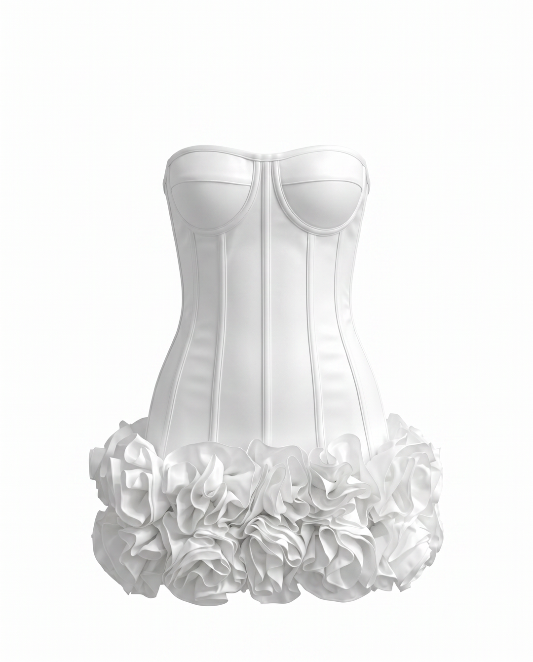 SOLACE  White Strapless Corset Ruffled Hem Mini Dress 