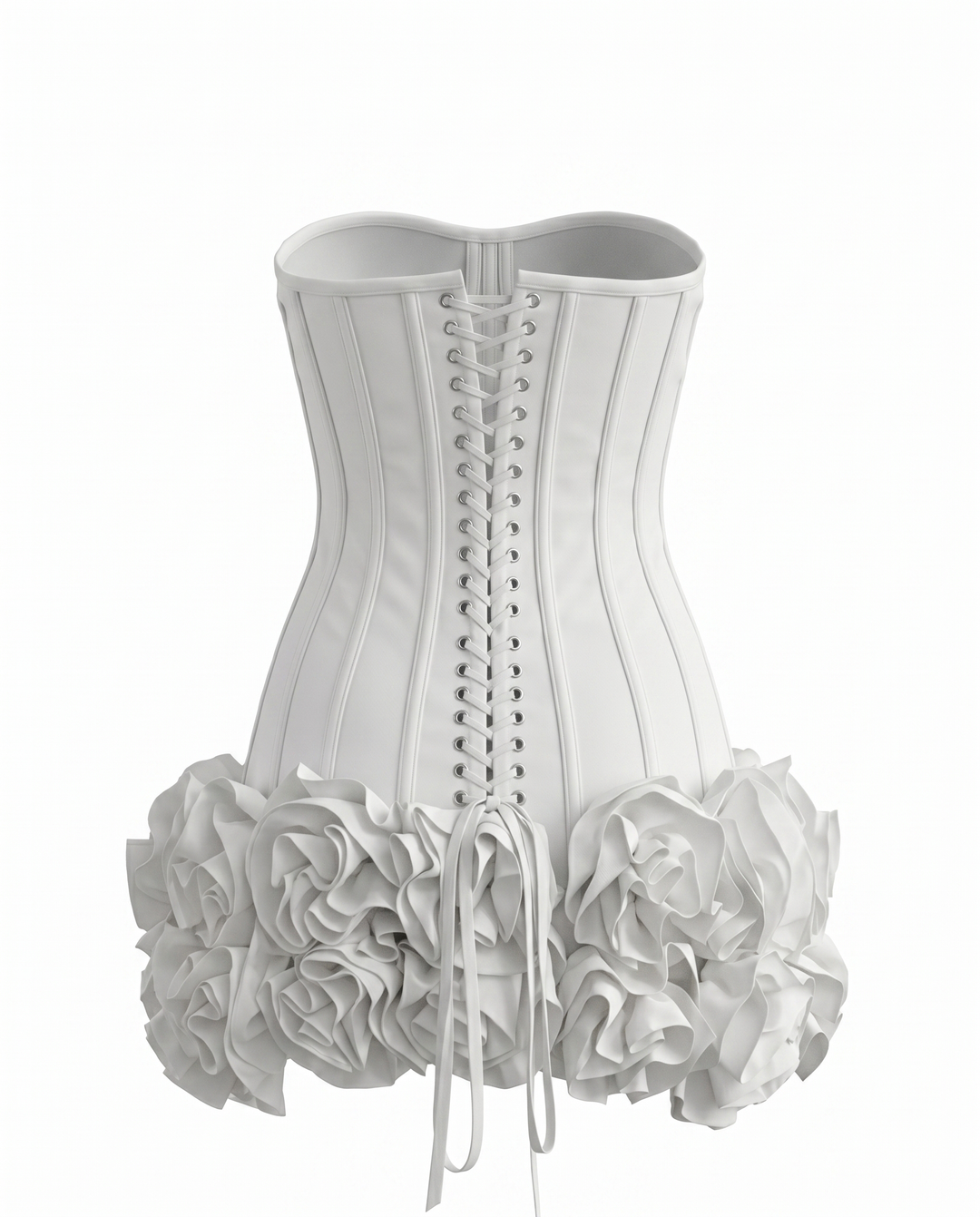 SOLACE  White Strapless Corset Ruffled Hem Mini Dress 