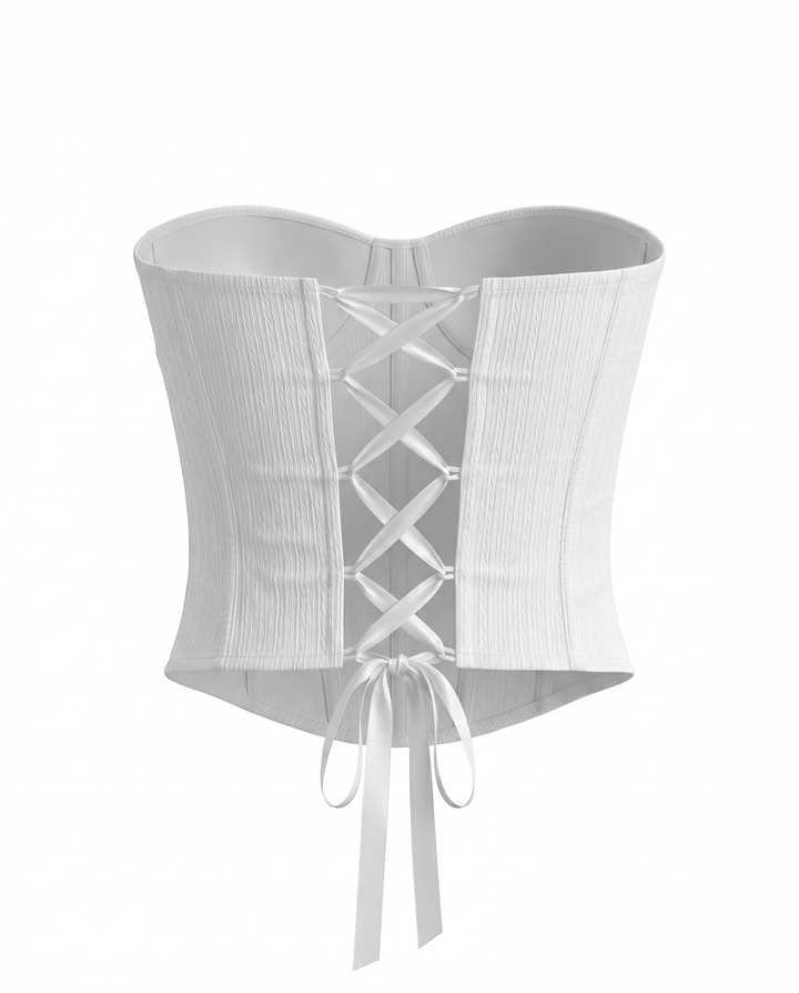 SOLACE  White Strapless Lace Bow Corset Top 