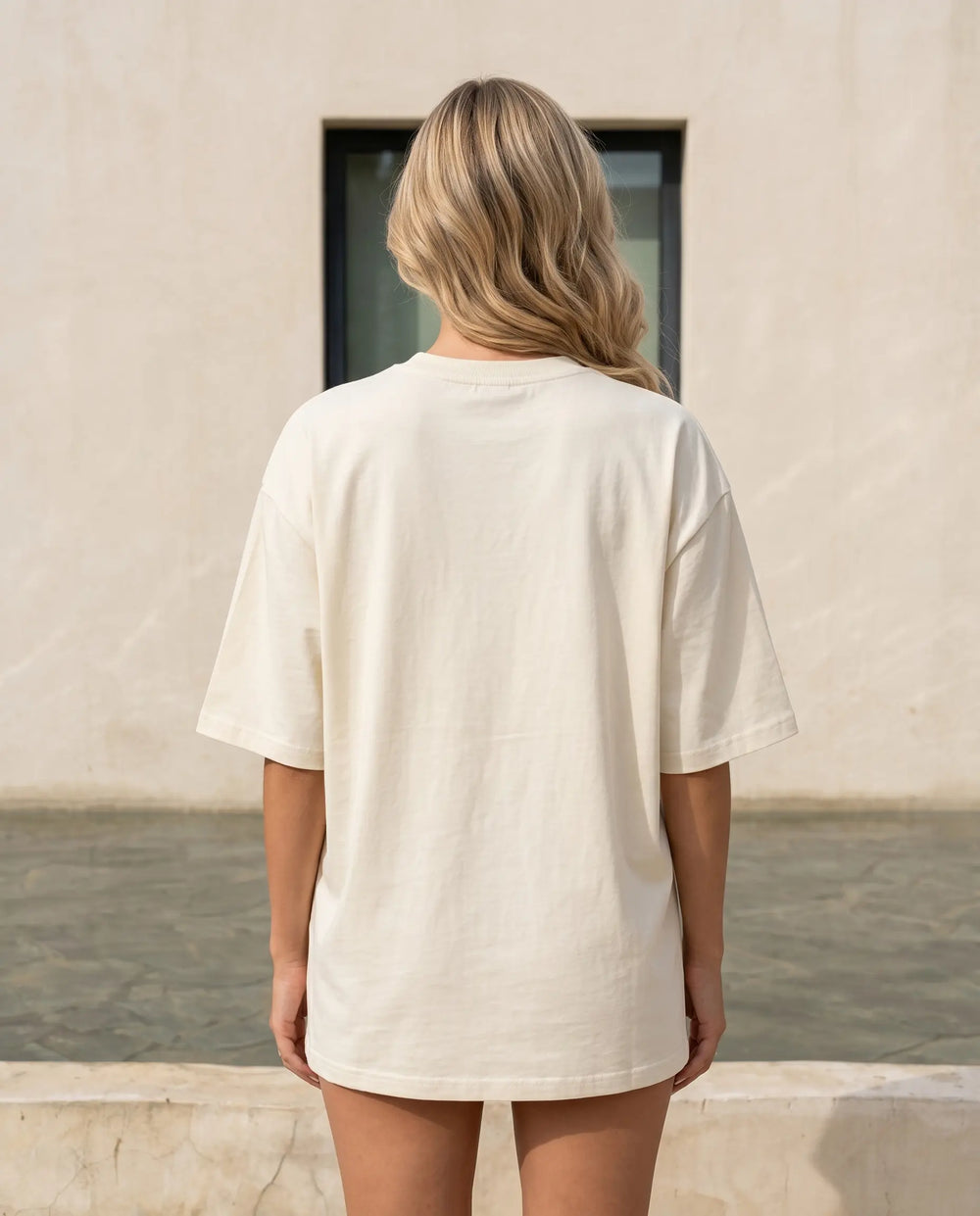 SOLACE  Beige Orange Graphic Print Oversized T-Shirt 