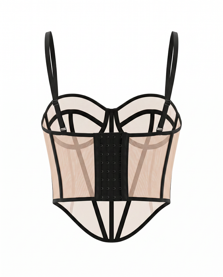 SOLACE  Beige Black Contrast Corset Top 