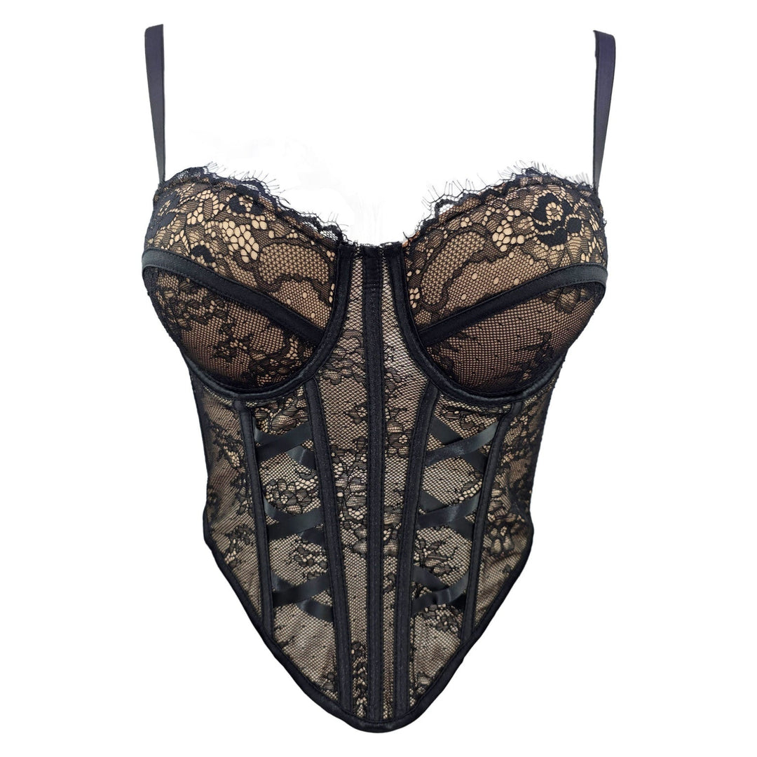 SOLACE  Black Lace Mesh Corset Top 